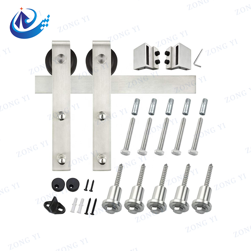 Stainless Steel Sliding Barn Door Track Datar Dan Kit Perangkat Keras Dengan Gantungan Pemasangan Atas